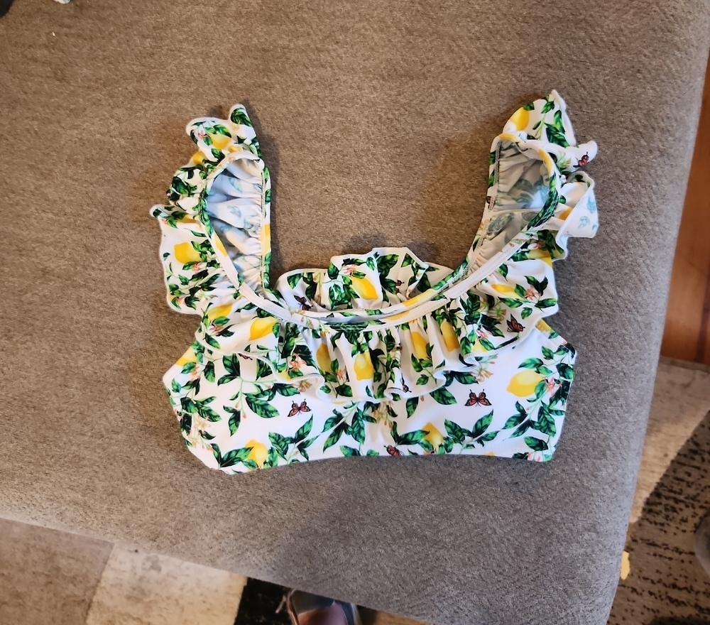 Lemon Print Ruffle Bikini Top